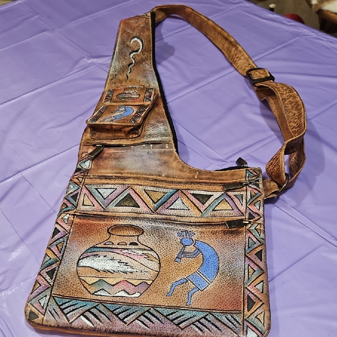 Southwestern Hand Painted Leather Crossbody Bag